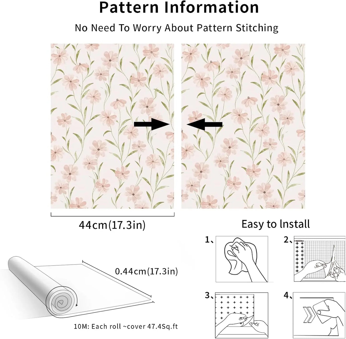 Pink Floral Peel & Stick Wallpaper – Daisy & Green Leaf Nursery Décor