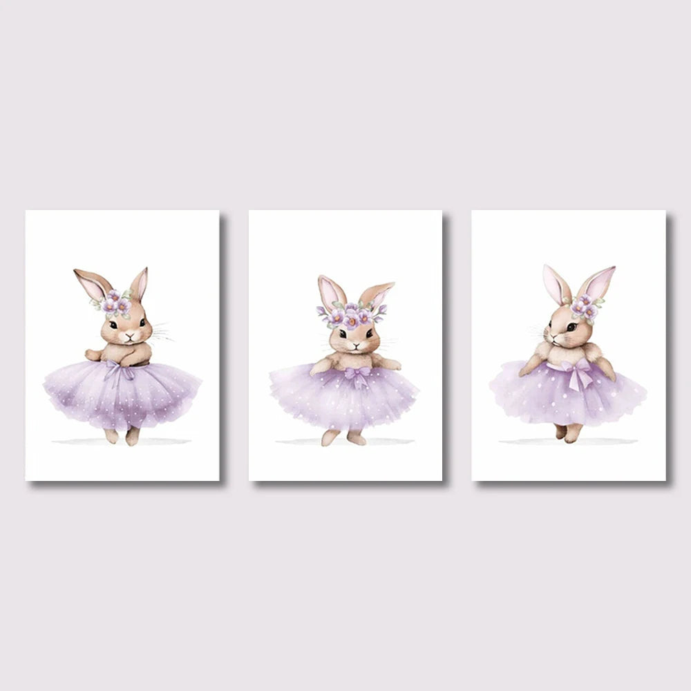 3-Piece Ballerina Bunny Wall Art Set – Ballet Rabbit Nursery Prints