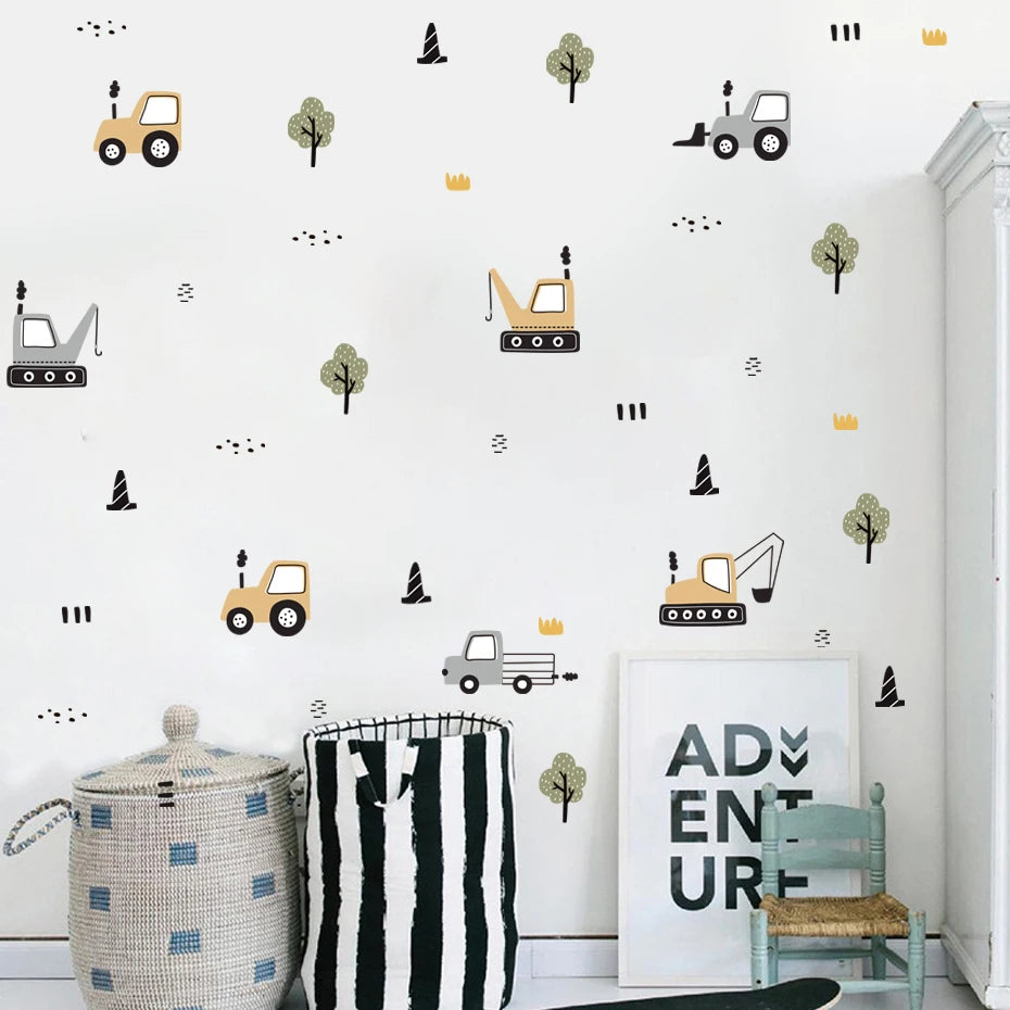 Watercolor Construction Vehicle Wall Decals for Boys Room