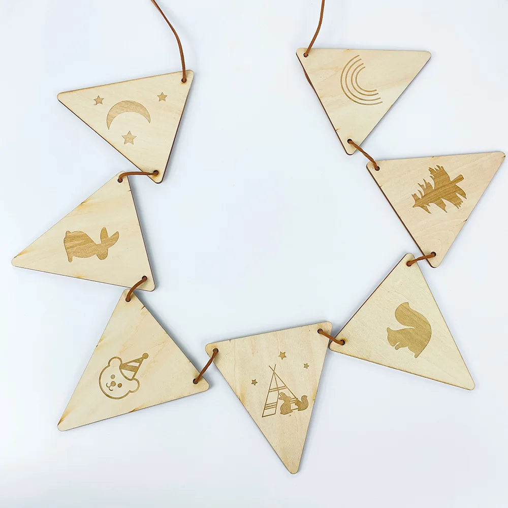 Nordic Wooden Triangle Flag Garland – Nursery & Kids Room Wall Banner