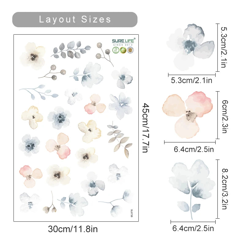 Boho Watercolor Leaves & Flowers Wall Decals for Nursery & Kids Room