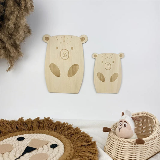 2-Piece Wooden Bear Wall Stickers – Nordic Nursery & Kids Room Décor