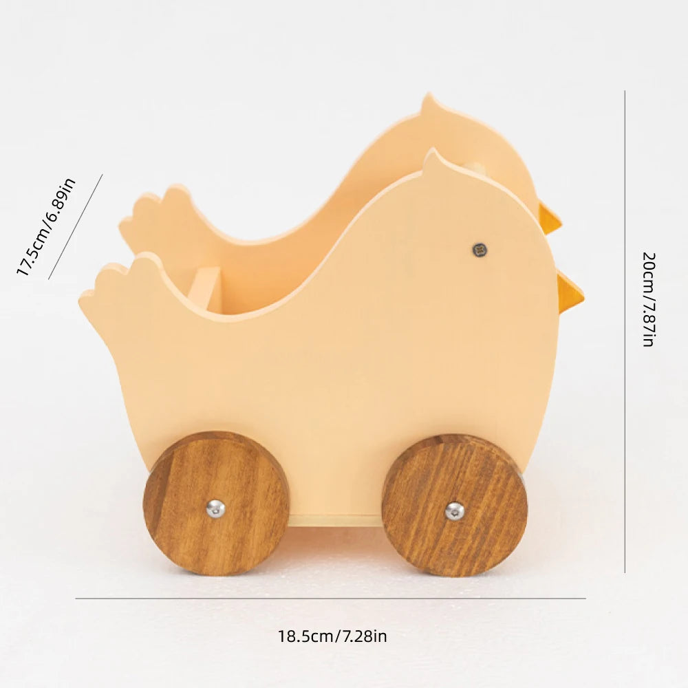 Wooden Animal Storage Cart – Cute Duck & Chick Organizer for Kids Room Decor