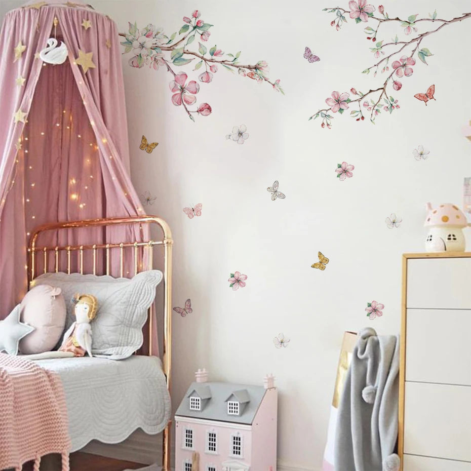 Pink Floral Watercolor Wall Decals for Nursery