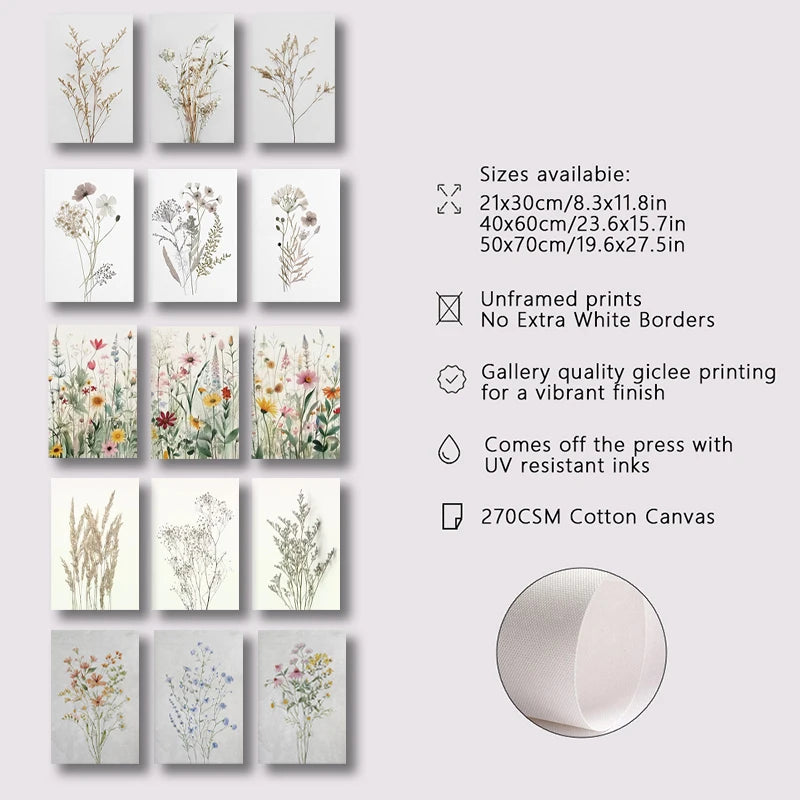 3-Piece Minimalist Wildflower Canvas Wall Art β Botanical Print Set