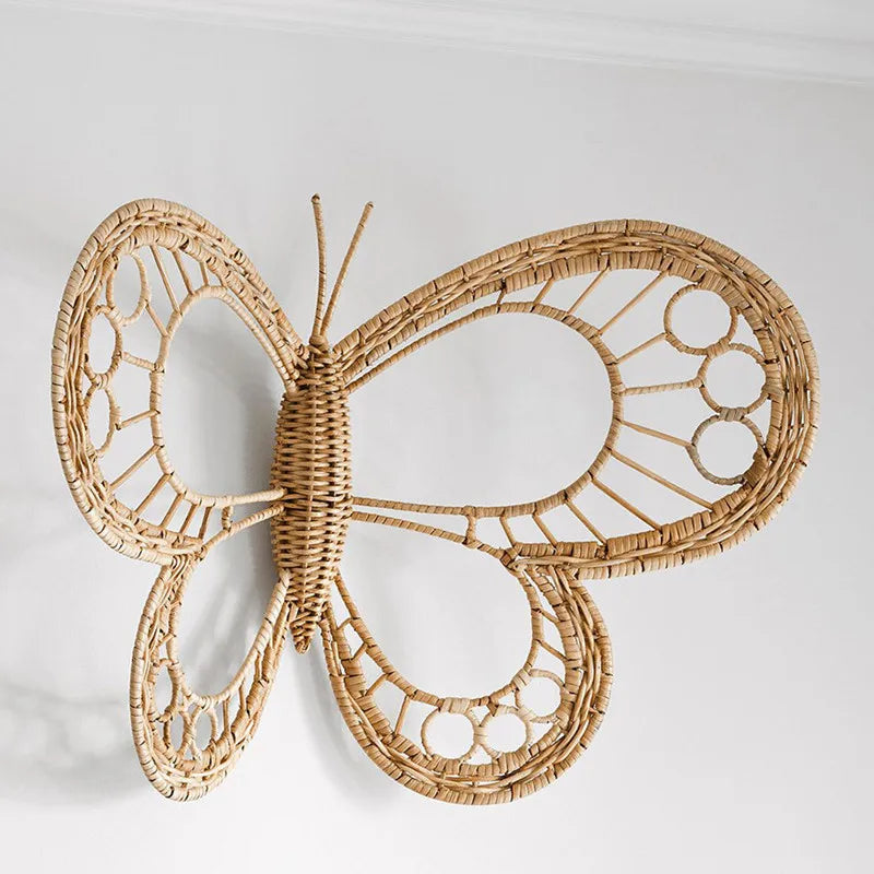 Nordic Rattan Butterfly Wall Décor – Handmade Boho Natural Wall Ornament