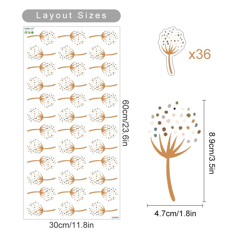 Boho Beige Dandelion Wall Decals for Nursery