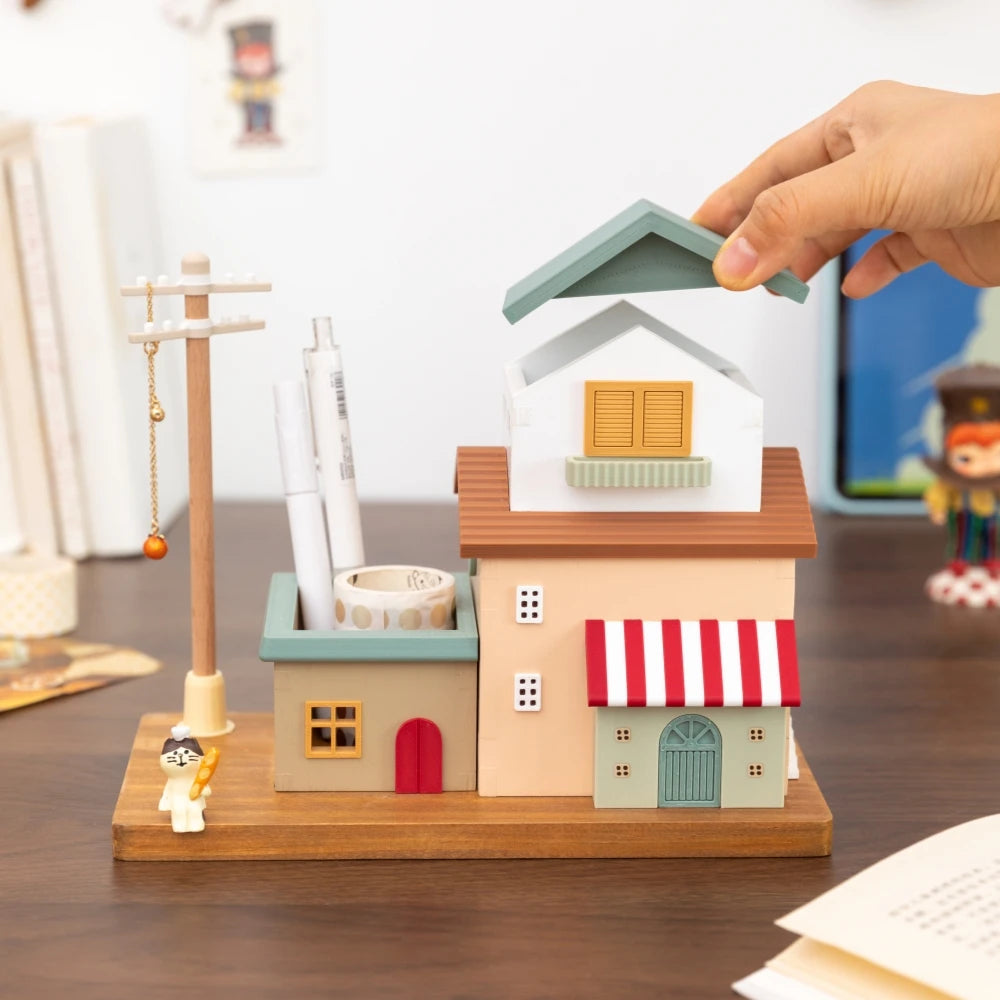 Mini Town Savings Bank & Storage Organizer – Decorative Desk Décor Box