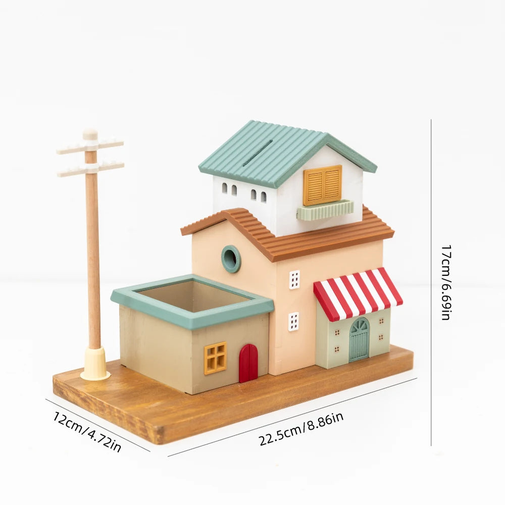 Mini Town Savings Bank & Storage Organizer – Decorative Desk Décor Box
