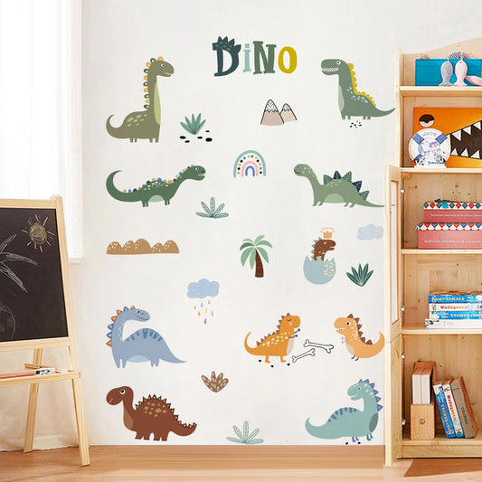 Cute Dinosaur & Rainbow Wall Decals for Kids Room