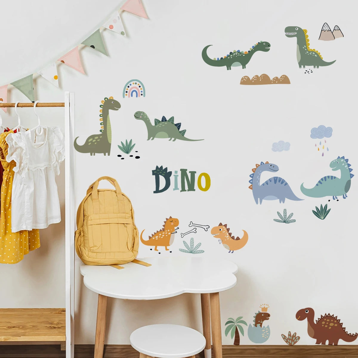 Cute Dinosaur & Rainbow Wall Decals for Kids Room
