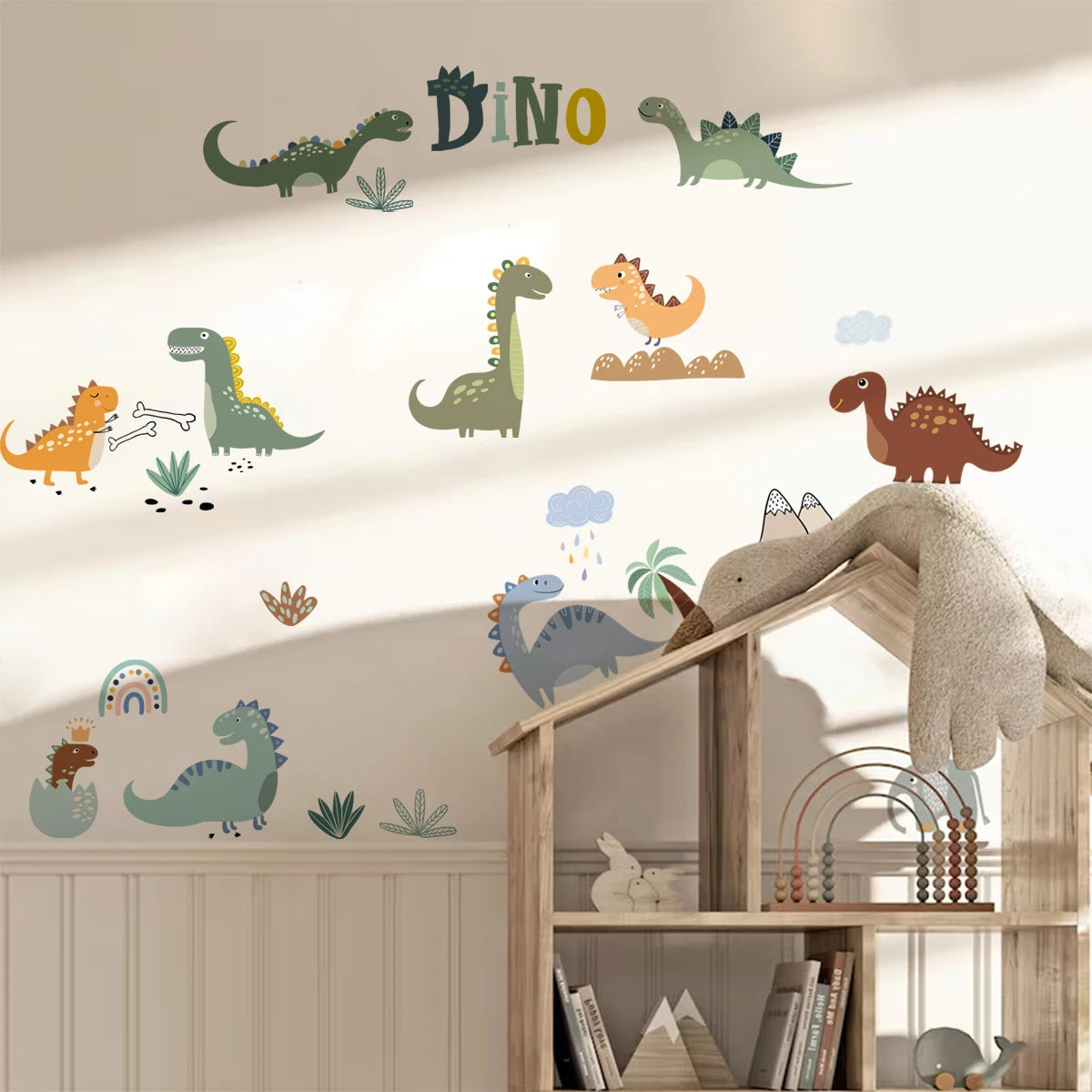 Cute Dinosaur & Rainbow Wall Decals for Kids Room