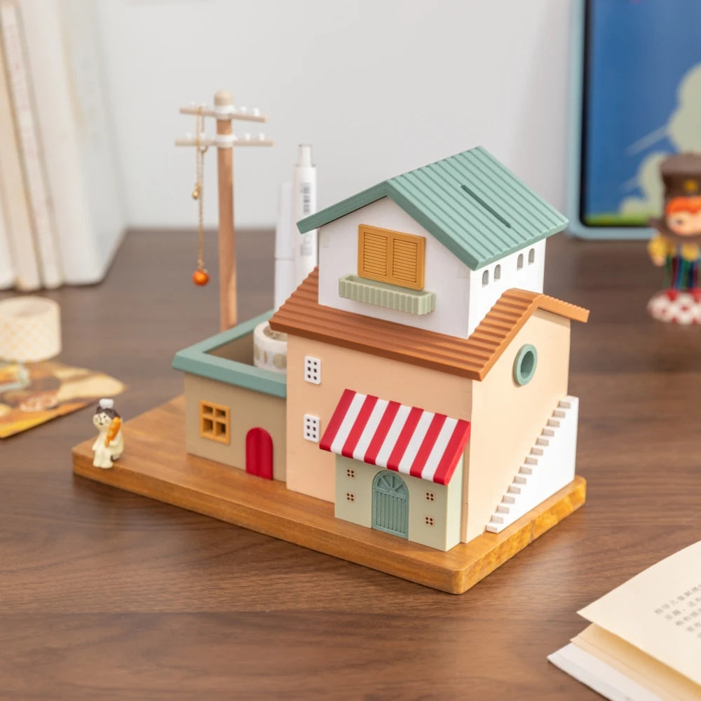 Mini Town Savings Bank & Storage Organizer – Decorative Desk Décor Box