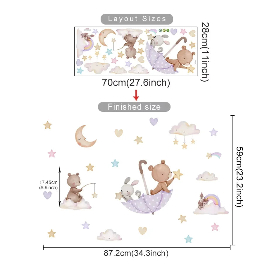 Cartoon Hot Air Balloon Animal Wall Stickers