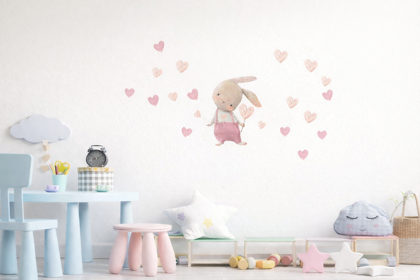 Cute Bunny Hearts Wall Stickers for Kids Room