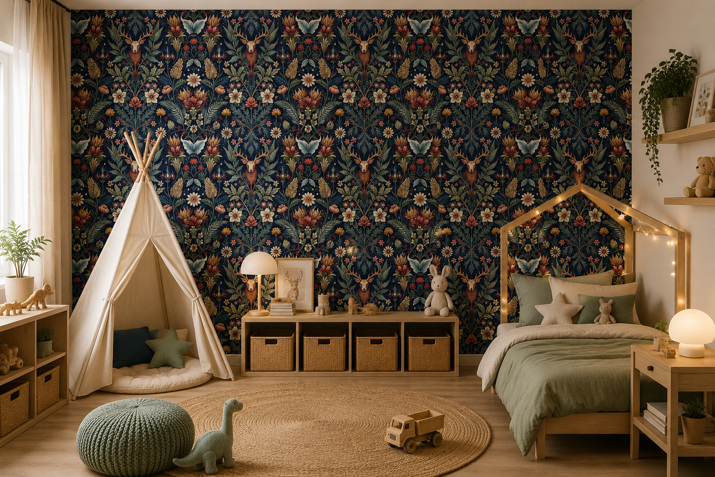 Deer & Forest Leaf Peel & Stick Wallpaper – Removable Nature-Inspired Wall Décor