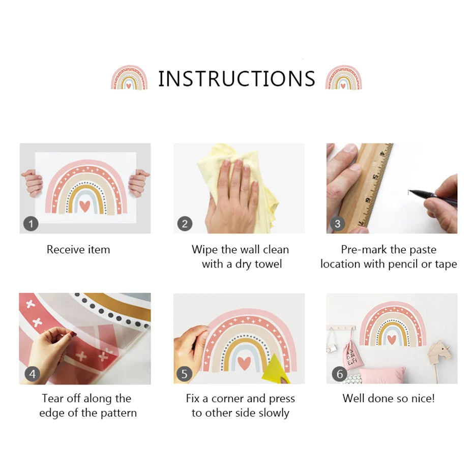 Boho Rainbow Leaves Wall Decal – Large Kids Room Decor