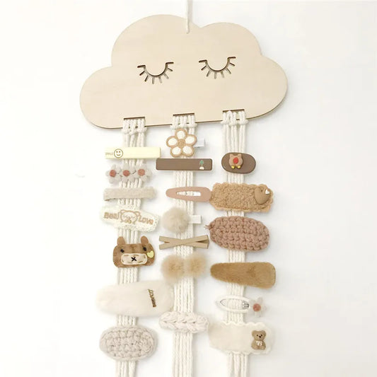 Nordic Wooden Cloud Hair Clip Holder – Kids Hair Accessories Wall Organizer