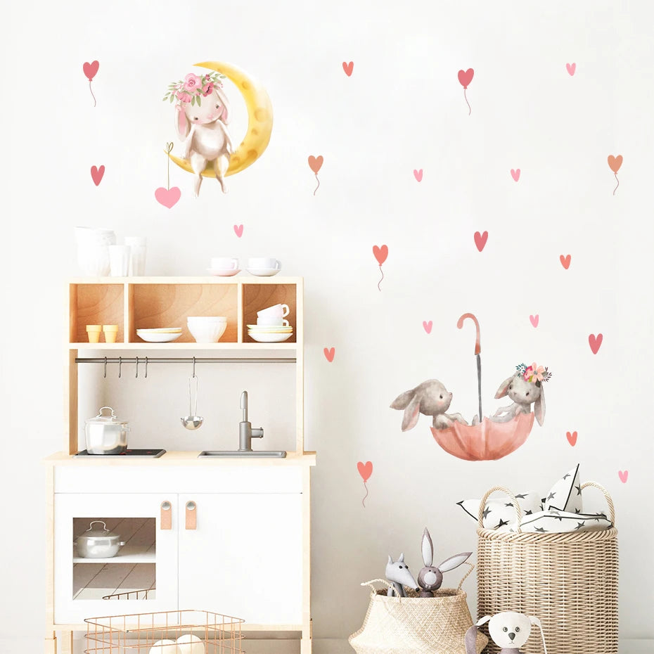 Cute Mum & Baby Bunny Wall Decal – Pink Nursery Decor