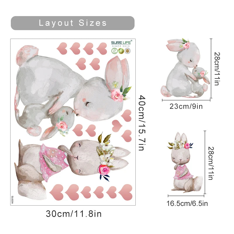 Cute Mum & Baby Bunny Wall Decal – Pink Nursery Decor