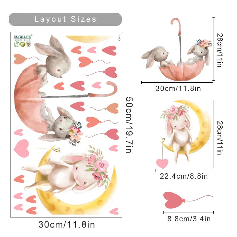 Cute Mum & Baby Bunny Wall Decal – Pink Nursery Decor