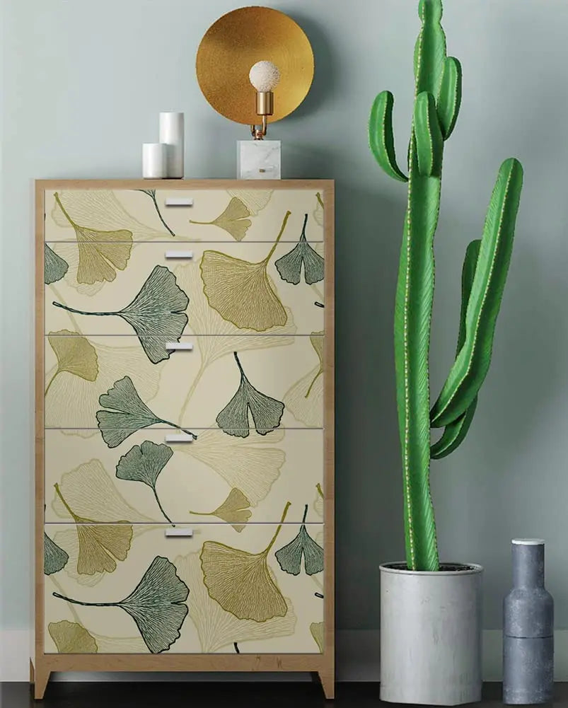 Ginkgo Leaf Peel & Stick Wallpaper – Removable Floral Vinyl Décor for Cabinets & Furniture