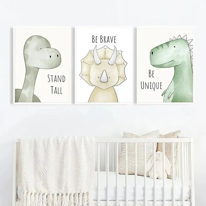 3-Piece Dinosaur Wall Art Set – T-Rex Canvas Posters for Kids Room Décor