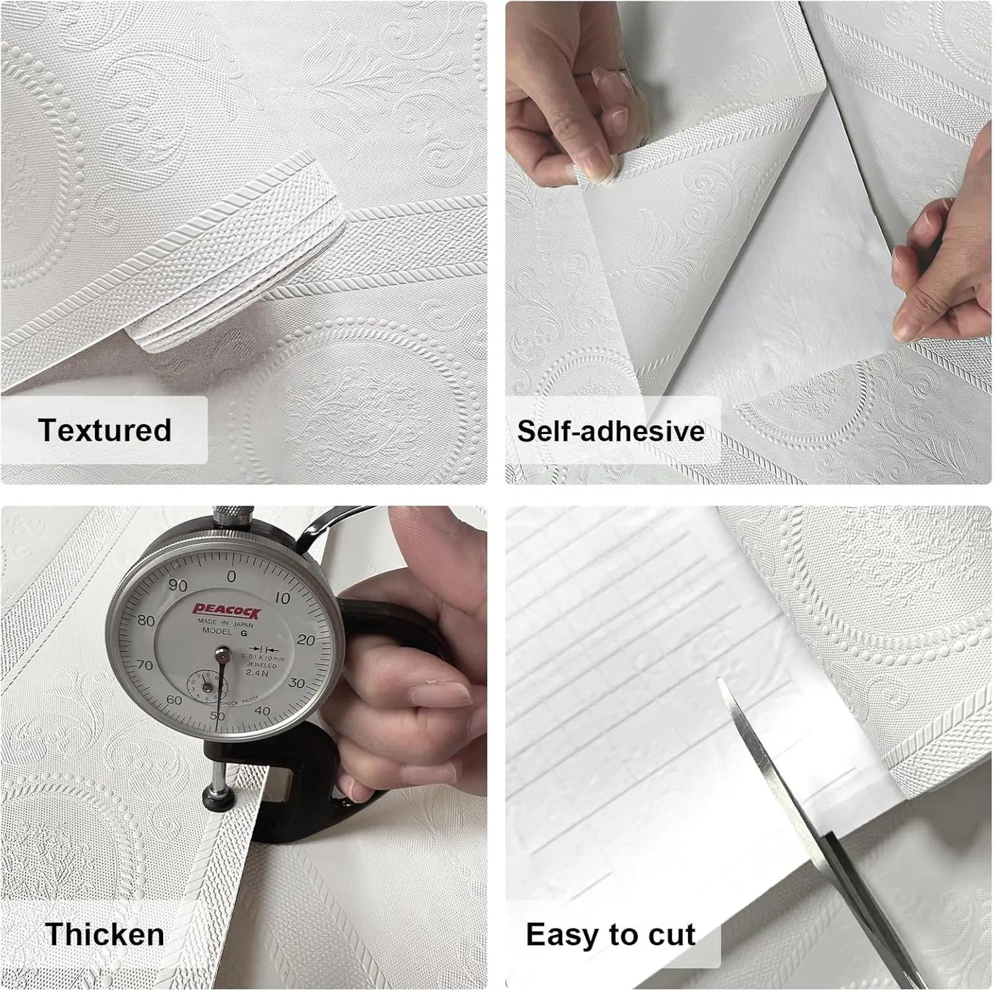 3D White Embossed Peel & Stick Wallpaper – Modern Damask Floral Wall Décor