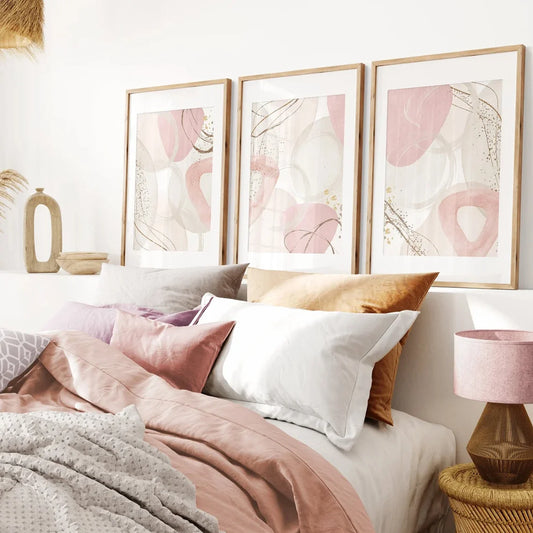 3-Piece Pink Abstract Wall Art Set – Minimalist Blush Canvas Prints for Home Décor