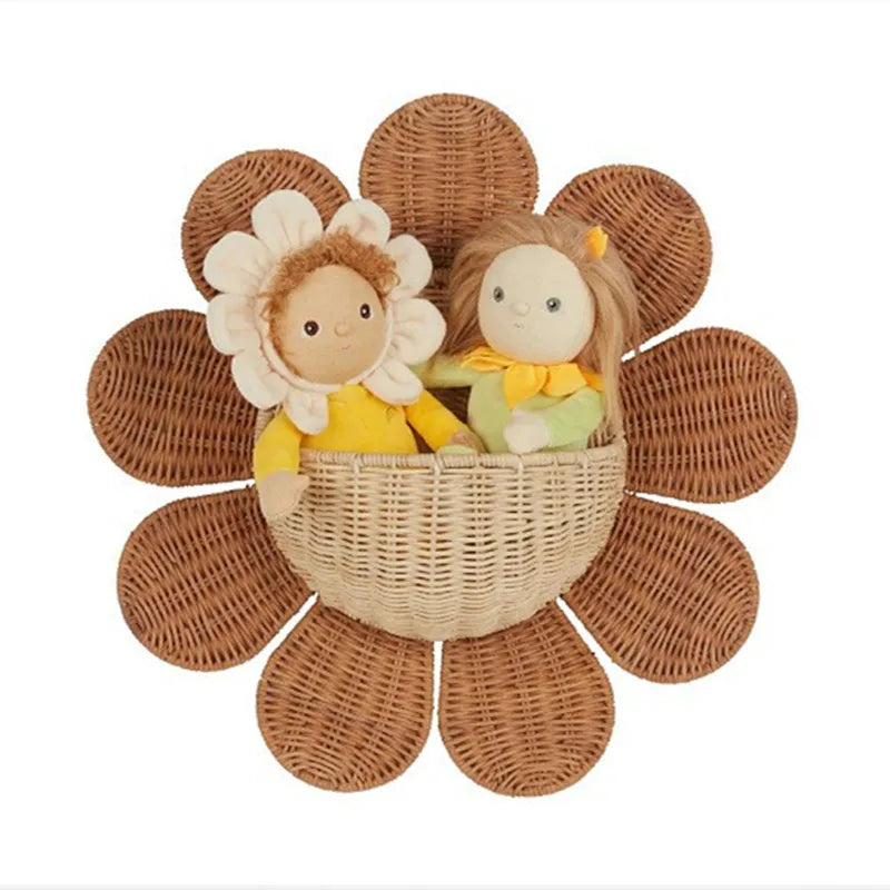 Nordic Rattan Sunflower Wall Basket – Handmade Boho Storage & Wall Décor