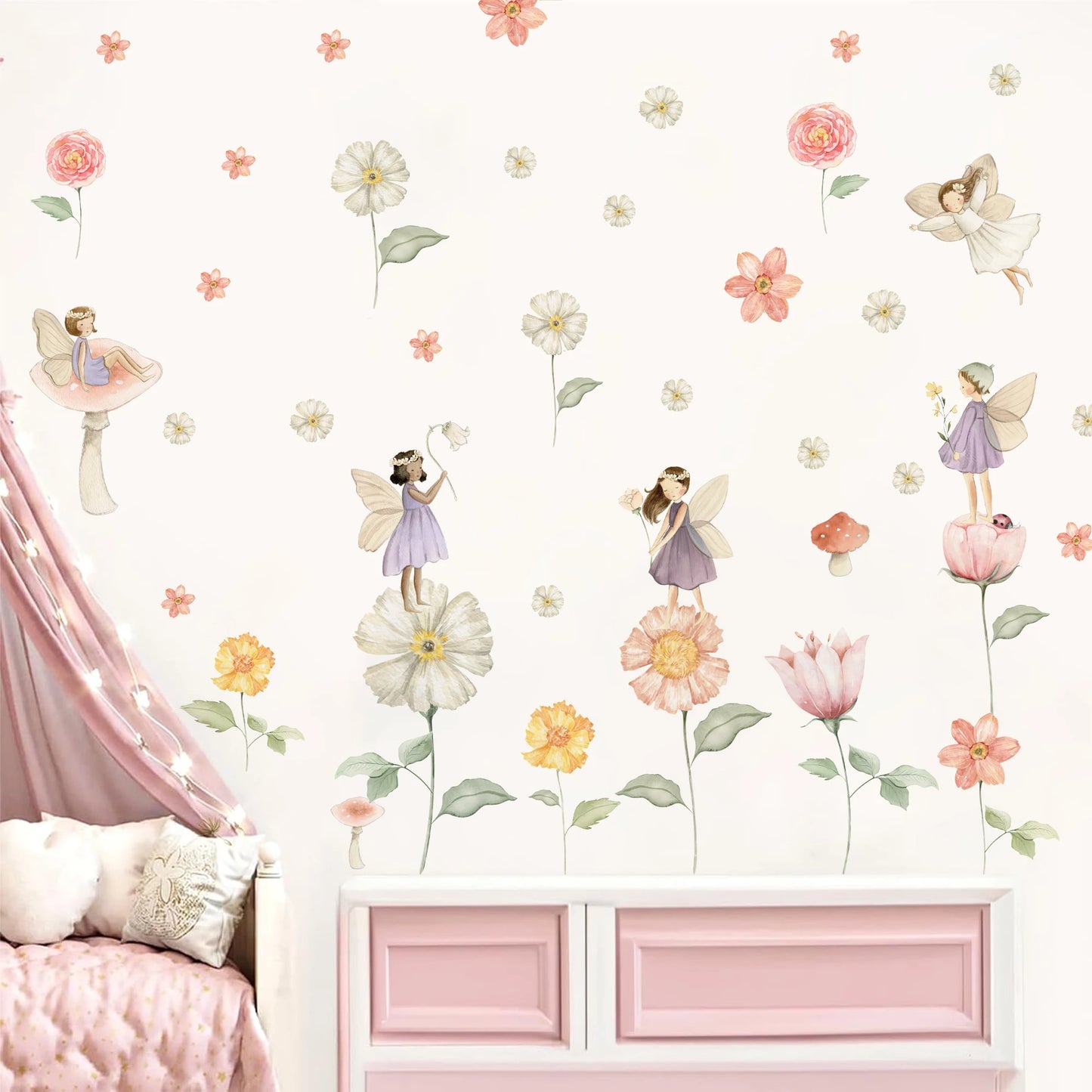 Boho Fairy Garden Wall Decals for Girls Room