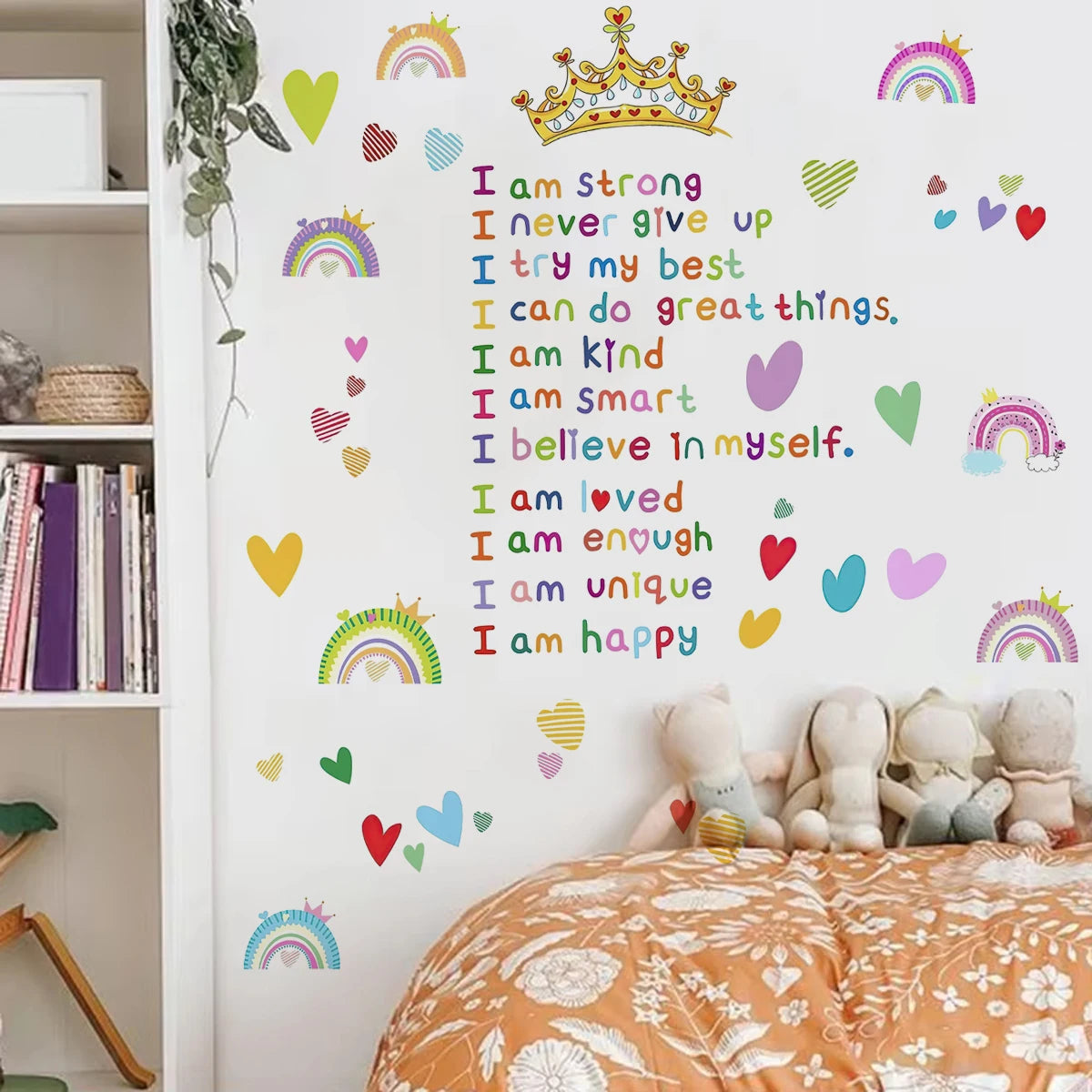 “I Am” Crown & Rainbow Inspirational Wall Decals for Kids Room
