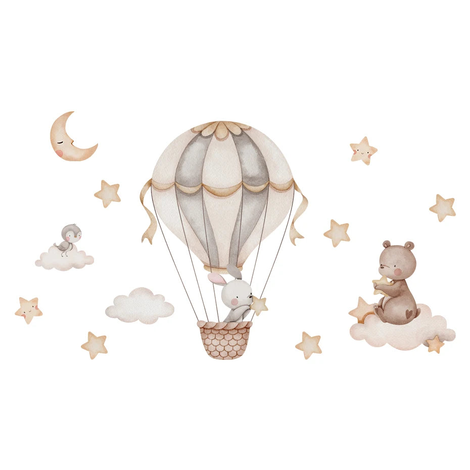 Cartoon Hot Air Balloon Animal Wall Stickers