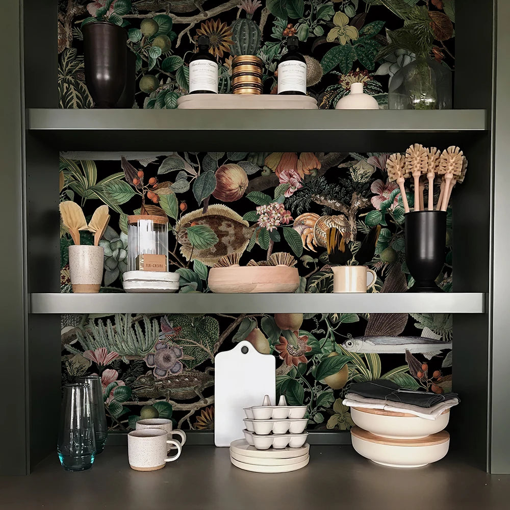 Green Botanical Peel & Stick Wallpaper – Waterproof Retro Tropics