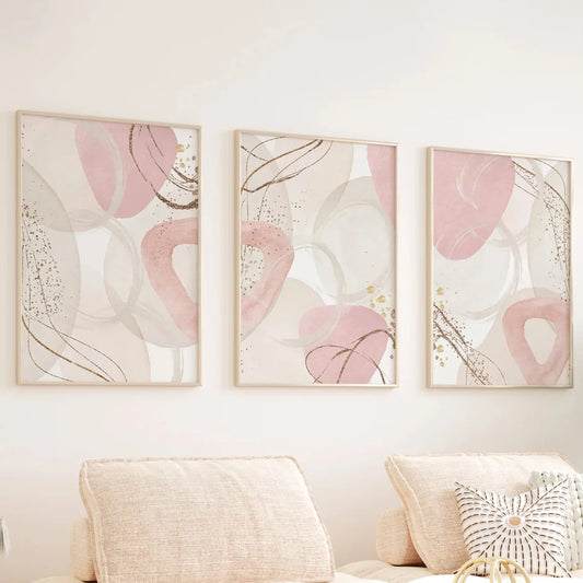 3-Piece Pink Abstract Wall Art Set – Minimalist Blush Canvas Prints for Home Décor