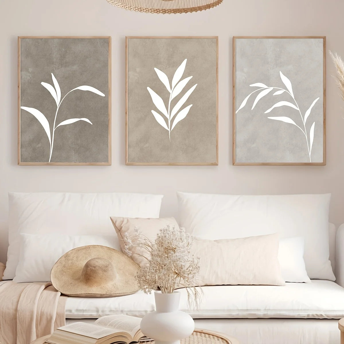 3-Piece Neutral Boho Fern Wall Art – Minimalist Abstract Botanical Posters