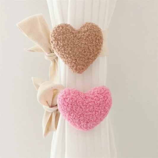 Plush Heart Curtain Tieback – Cute Elastic Curtain Holder for Kids Room Décor