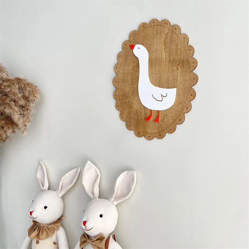 Nordic Wooden Goose & Rabbit Wall Décor – Handmade Nursery Wall Art