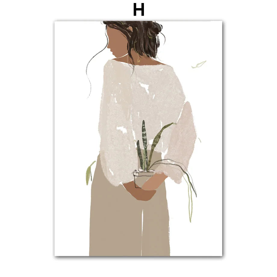 Abstract Girl Flowers Canvas Wall decore – Nordic Living Room Decor