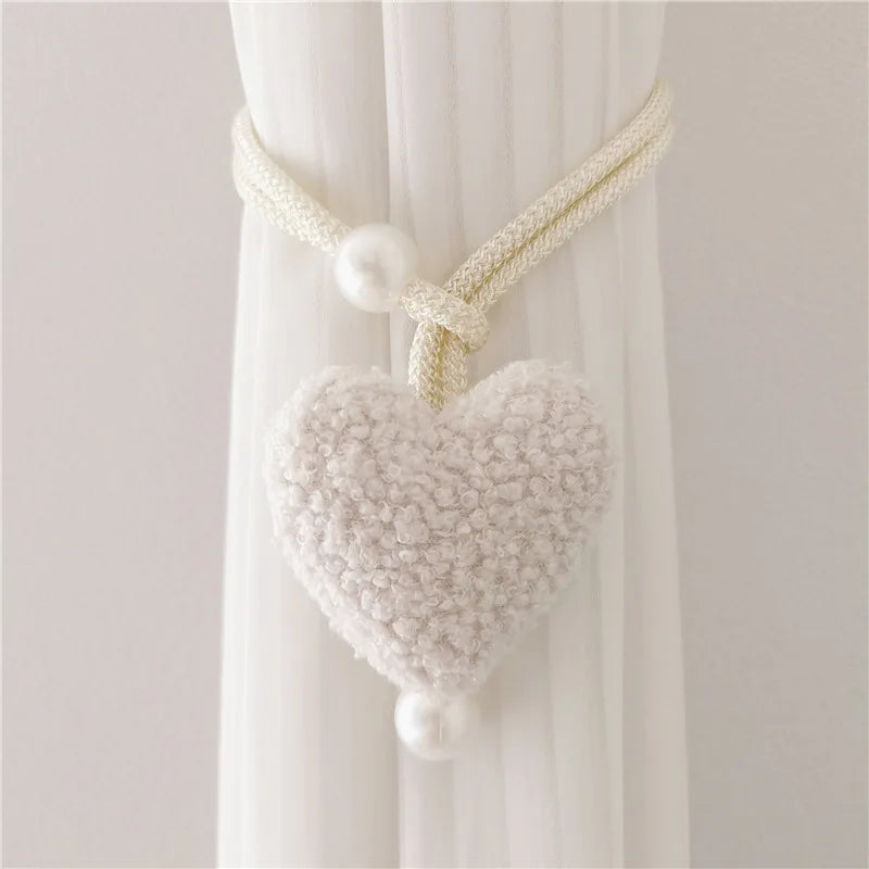 Plush Heart Curtain Tieback with Beads – Cute Kids Room Curtain Holder