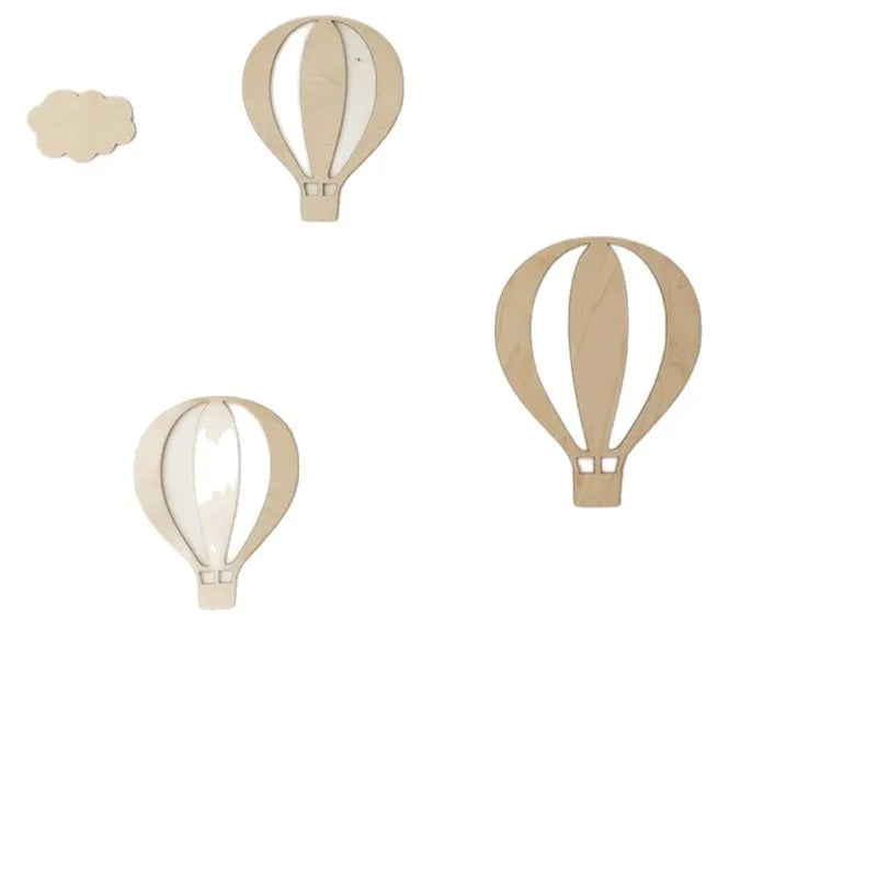Wooden Hot Air Balloon Wall Stickers – Nordic Kids Room Cloud & Star Décor Set