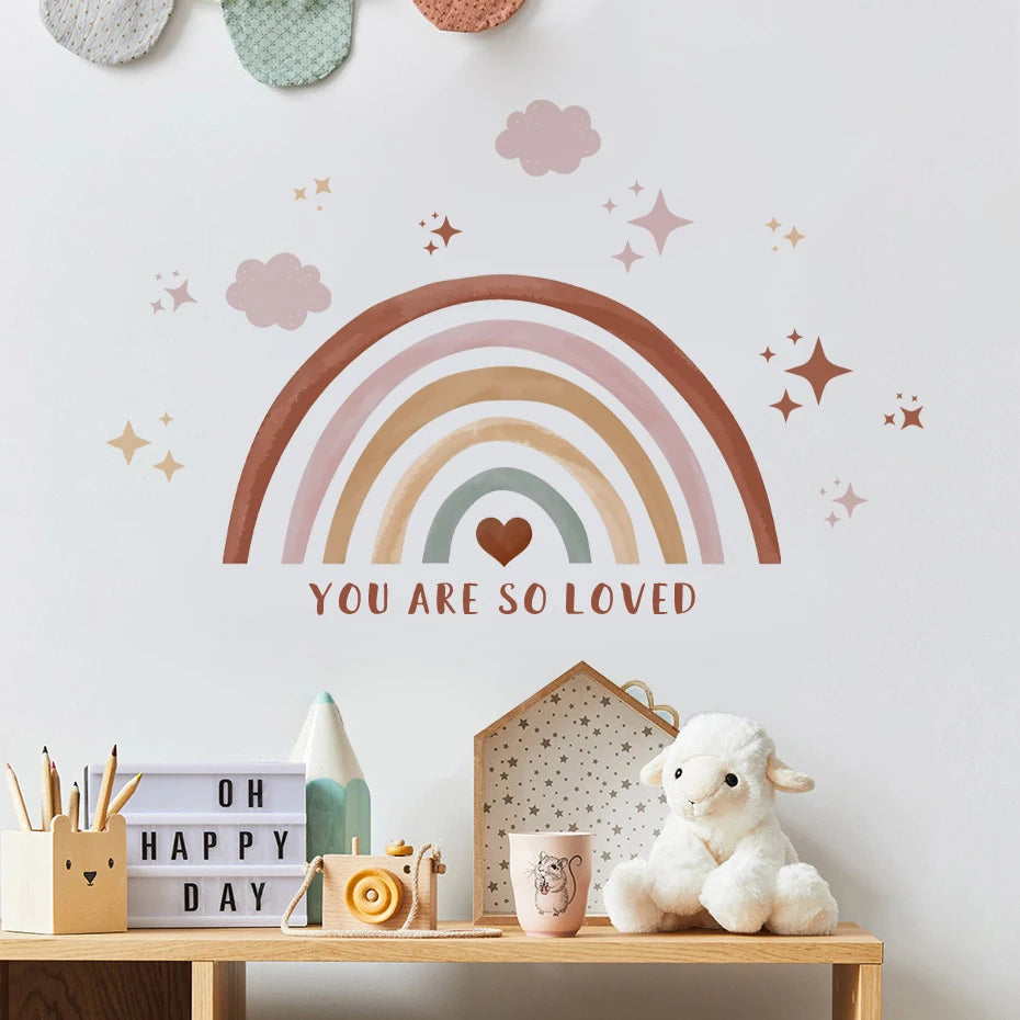 Watercolor Rainbow & Clouds Wall Decals for Kids Room