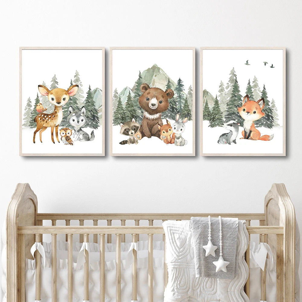 3-Piece Woodland Animal Wall Art Set – Gender Neutral Nursery Prints