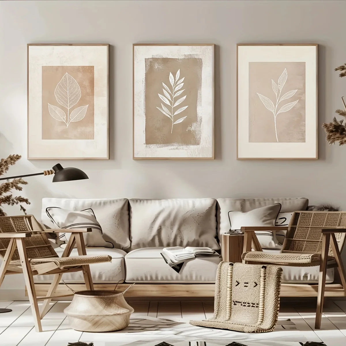 3-Piece Neutral Boho Fern Wall Art – Minimalist Abstract Botanical Posters