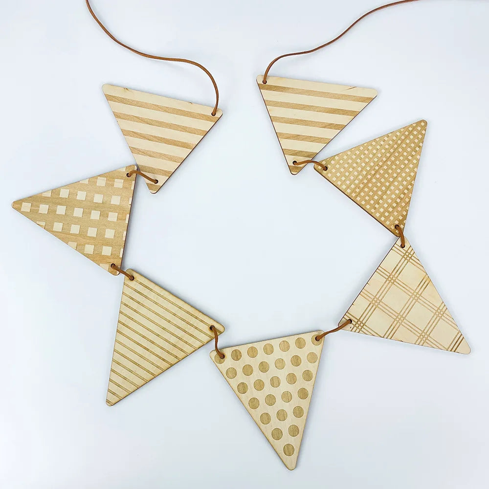 Nordic Wooden Triangle Flag Garland – Nursery & Kids Room Wall Banner