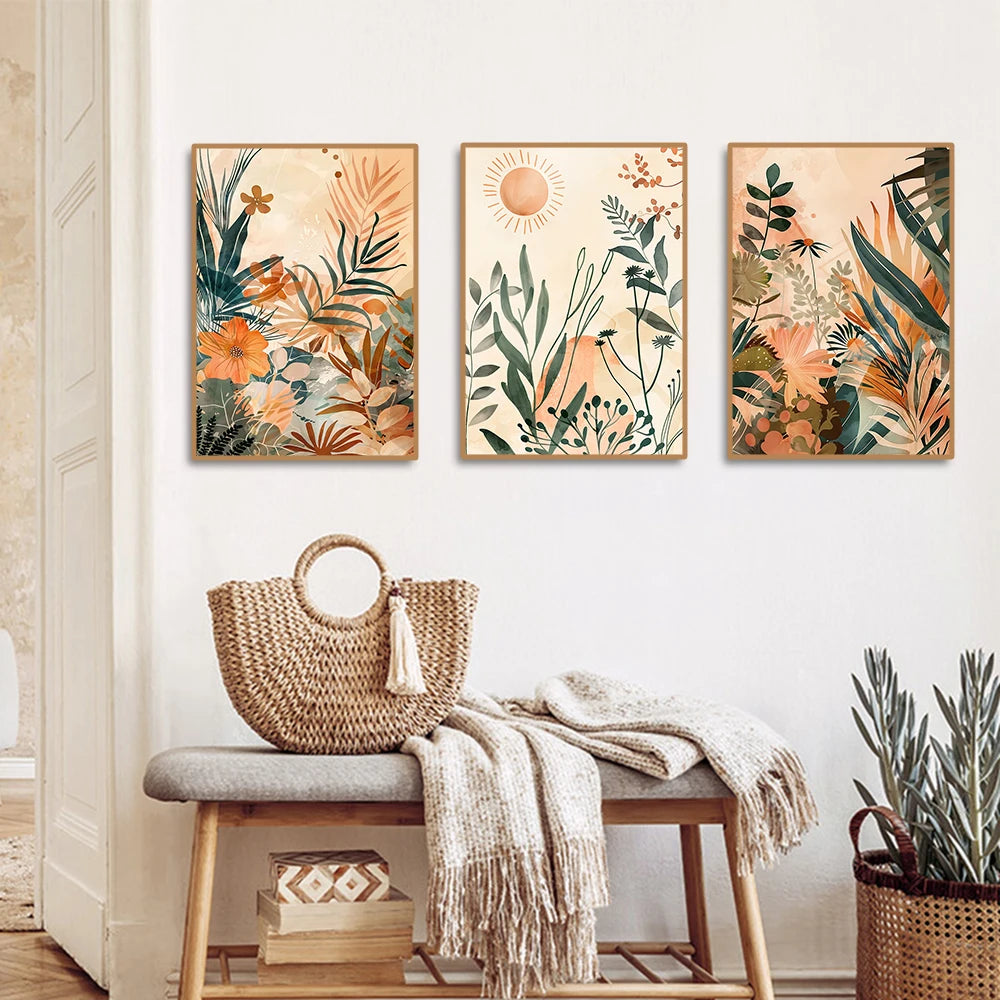 3-Piece Floral Abstract Canvas Wall Art Set – Modern Botanical Prints