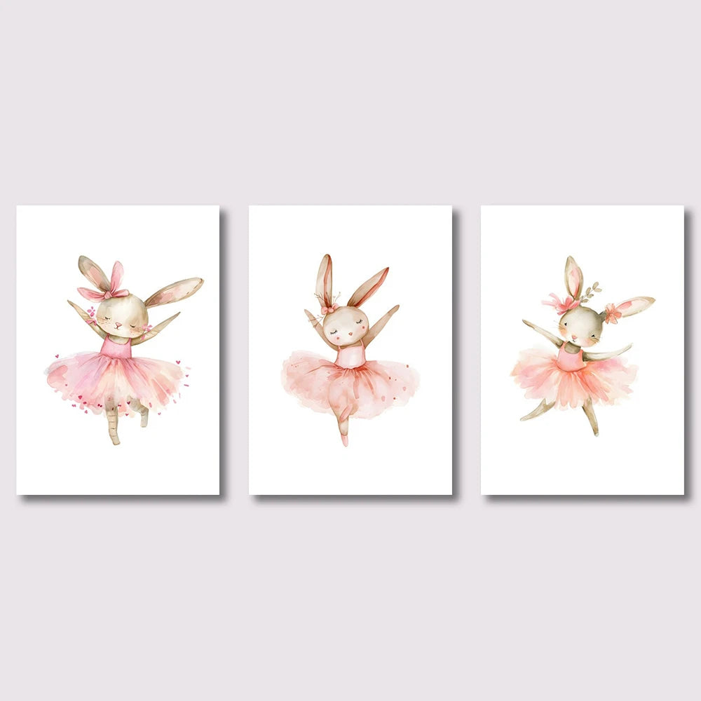 3-Piece Ballerina Bunny Wall Art Set – Ballet Rabbit Nursery Prints