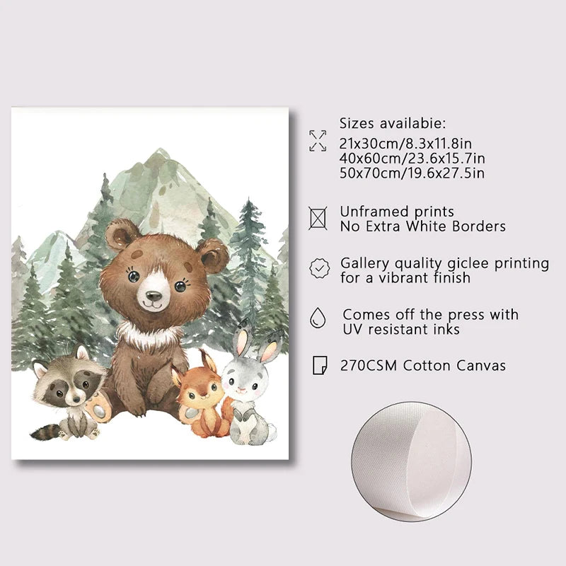 3-Piece Woodland Animal Wall Art Set – Gender Neutral Nursery Prints