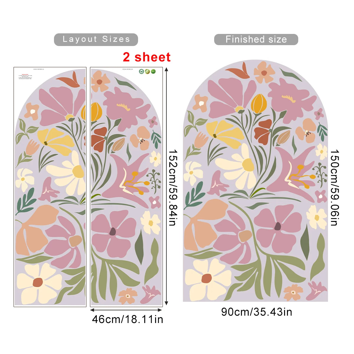 Boho Lilac Floral Arch Wall Decal