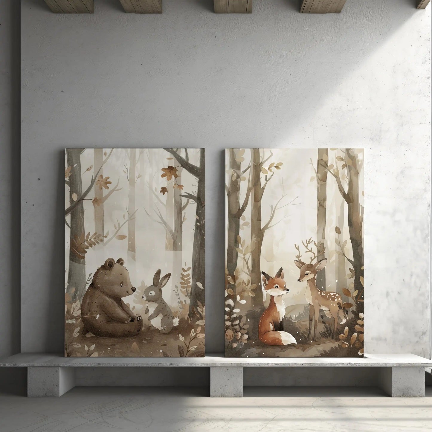 Woodland Animals Nursery Wall Art Set of 3 – Neutral Safari Prints for Kids Room